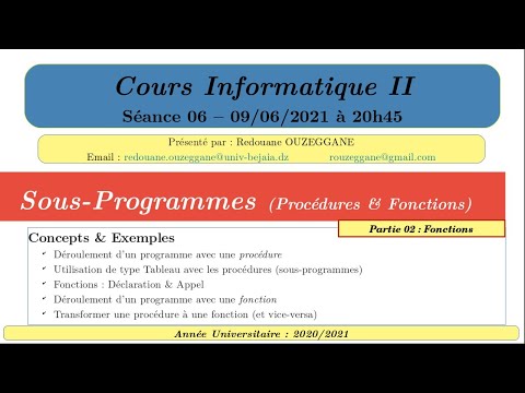 Cours - Exercices Sur Les Sous-Programmes - Séance 06