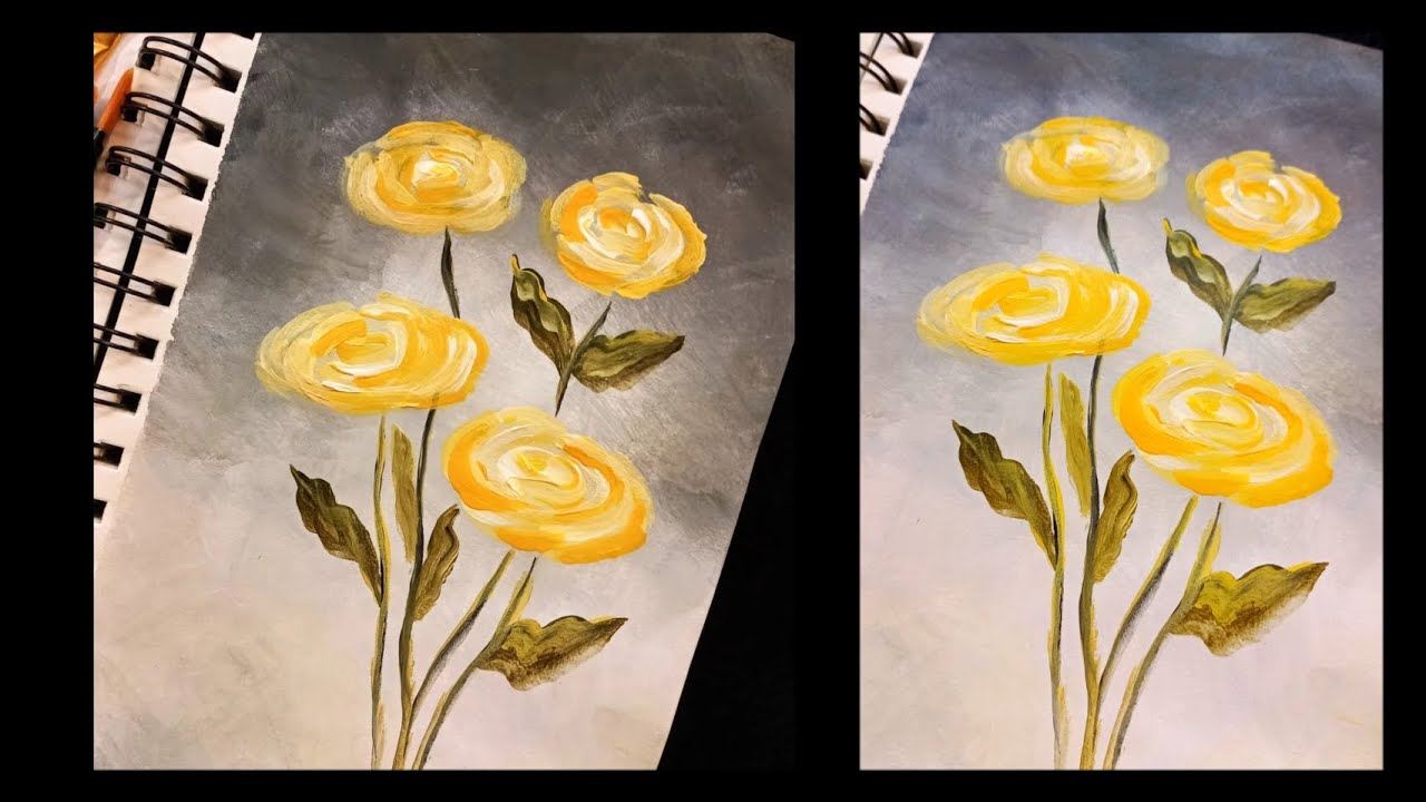 Acrylic Flower Painting Tutorial How to Paint Yellow Roses on a Black