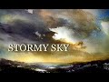 Stormy sky abstract tonalist landscape watercolour painting