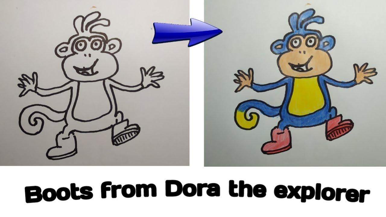 How to draw Boots from dora the explorer/ tutorial gambar Boots di film ...