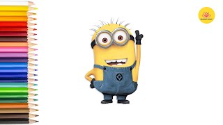 Lets draw Bob Minion | Coloring page | Easy step by step | Lets draw it