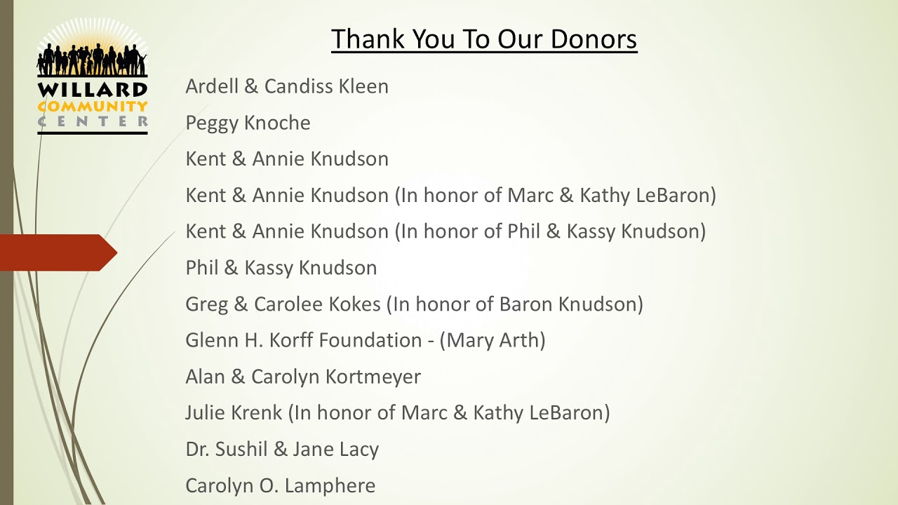 Willard Community Center Donors YouTube