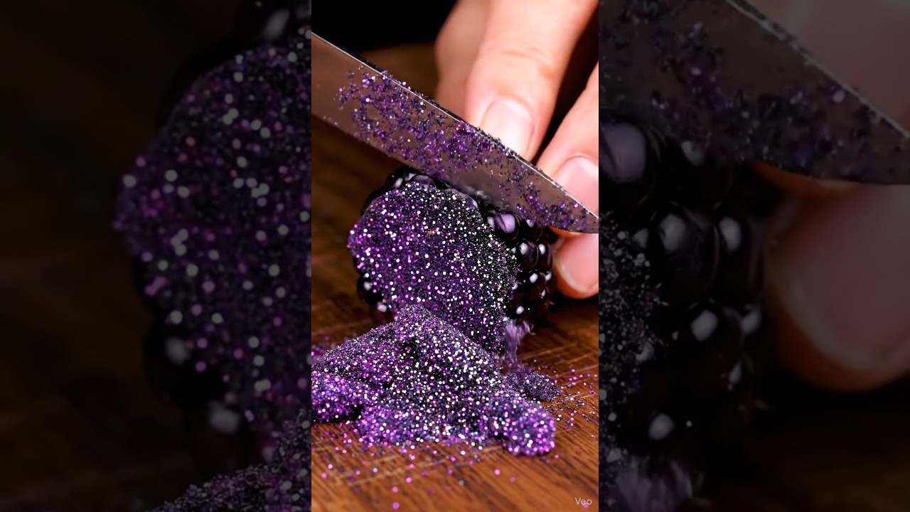 Slicing a Realistic Glitter Sand Blackberry | Ultra 8K ASMR Satisfaction