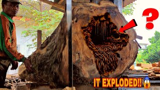 This Teak Log Exploded With Hidden Danger - Sawmill Chaos Caught On Camera!! // Lumber Jack