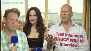 Bruce Willis being monumentally awkward towards poor reporter (now with unseen moments!)