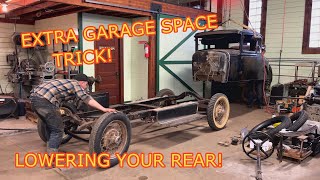 Double Your Garage Space for FREE?!!?  1930 Model A Ford Coupe Body Goes Back On!  Lowering Made EZ!