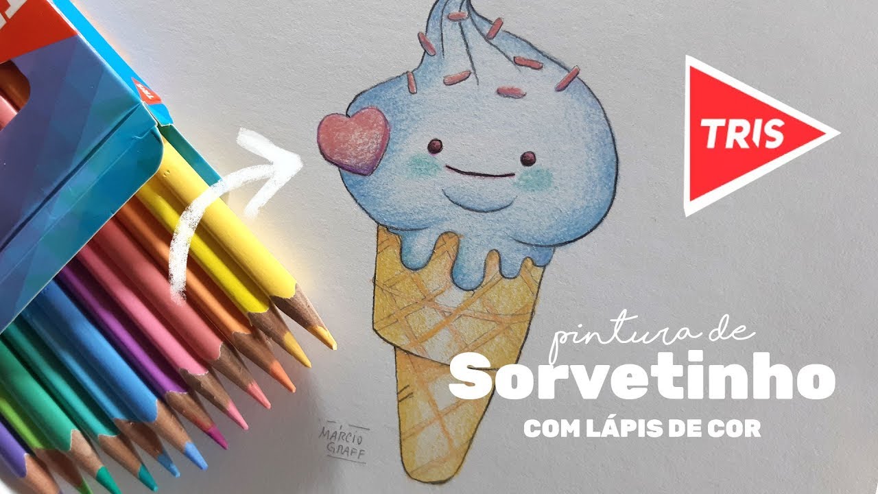 Como desenhar sorvete com lapis de escrever canetões e tinta guache 