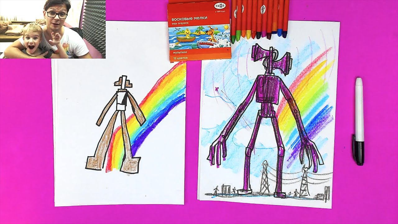 Рыба кит папа рисует восковыми мелками