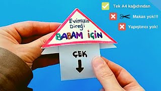 BABALAR GÜNÜ HEDİYESİ - DOĞUM GÜNÜ HEDİYESİ🎁👨‍👧‍👦 /Makas Yok ✂️❎  SÜRPRİZLİ KART EV🏠 / ORİGAMİ KART