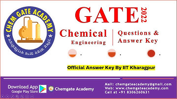 GATE 2022 Chemical Engineering Question Paper and Official Answer key By IIT Kharagpur