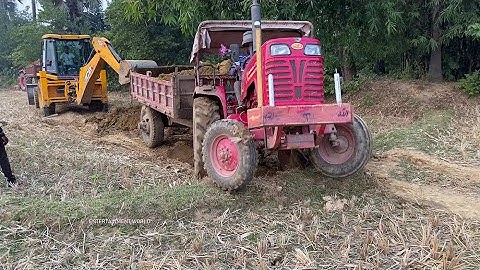 Mahindra Tractor Video - 475 DI Tractor Stuck In Soil Rescue By Jcb 3dx Machine - Jcb Working Video.