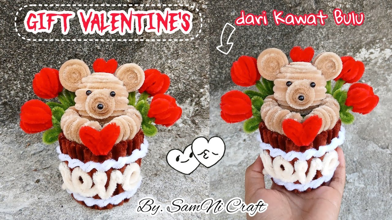 How to Make Bear Flower Pot with Pipe Cleaner | Mini pot Beruang dari Kawat Bulu