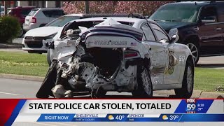 Indiana State Police car stolen, totaled