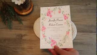 Spring pink flower foiled polka dot wedding invitations