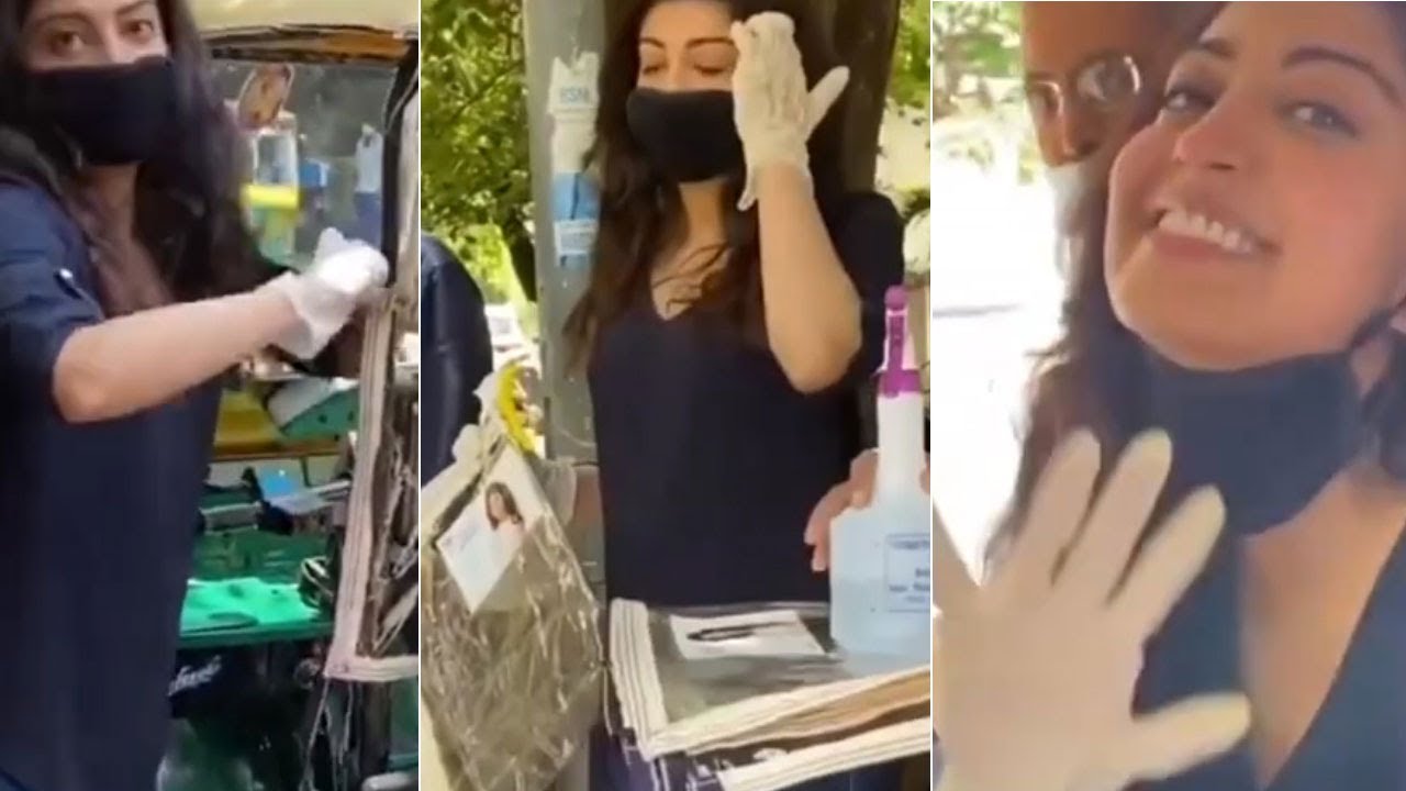 Pranitha Subhash Distributes Sanitizers For Auto Drivers | Manastars
