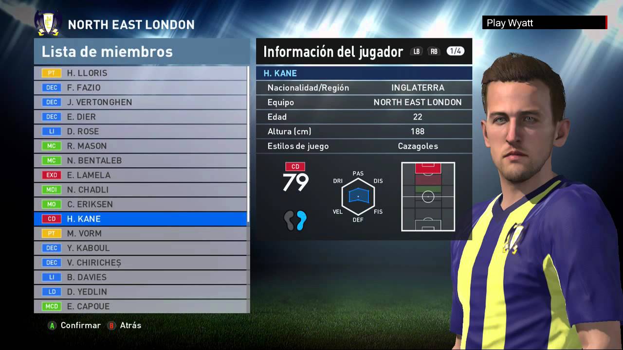 PES 2016 Tottenham (North East London) Jugadores & Caras Players