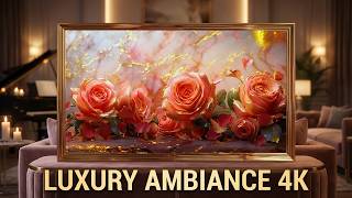 Luxury Roses in Gold Frame 4K | 2 Hours Soft Lounge Piano Music | Elegant TV Art screenshot 5