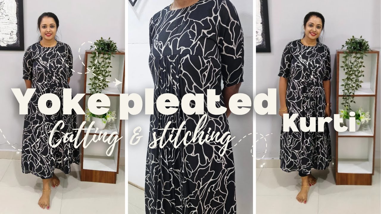 HIGH NECK YOKE PLEATED KURTI | A LINE | CUTTING & STITCHING | PART - 1