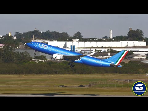 Sequência com Airbus A350 da British Airways e A330 da ITA Airways em Guarulhos