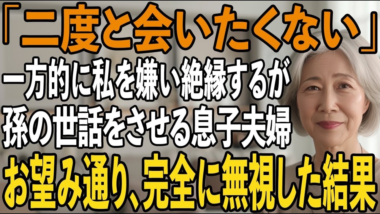 姑の私を一方的に嫌い絶縁した息子嫁。3年後、孫が産まれると息子「孫の世話頼むな」息子嫁「過去は水に流す、仕送りよろしく」→丁重にお断りして ...