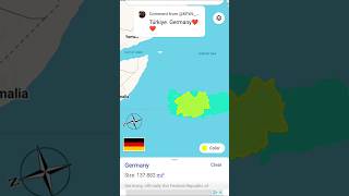 TURKIYE🇹🇷 vs GERMANY🇩🇪 country size comparison #truesize #geographythroughmaps #mapper #shorts