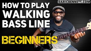 Video thumbnail of "How to Play A Walking Bass Line Lesson | Bass Guitar for Beginners | 2-5-1 progression"