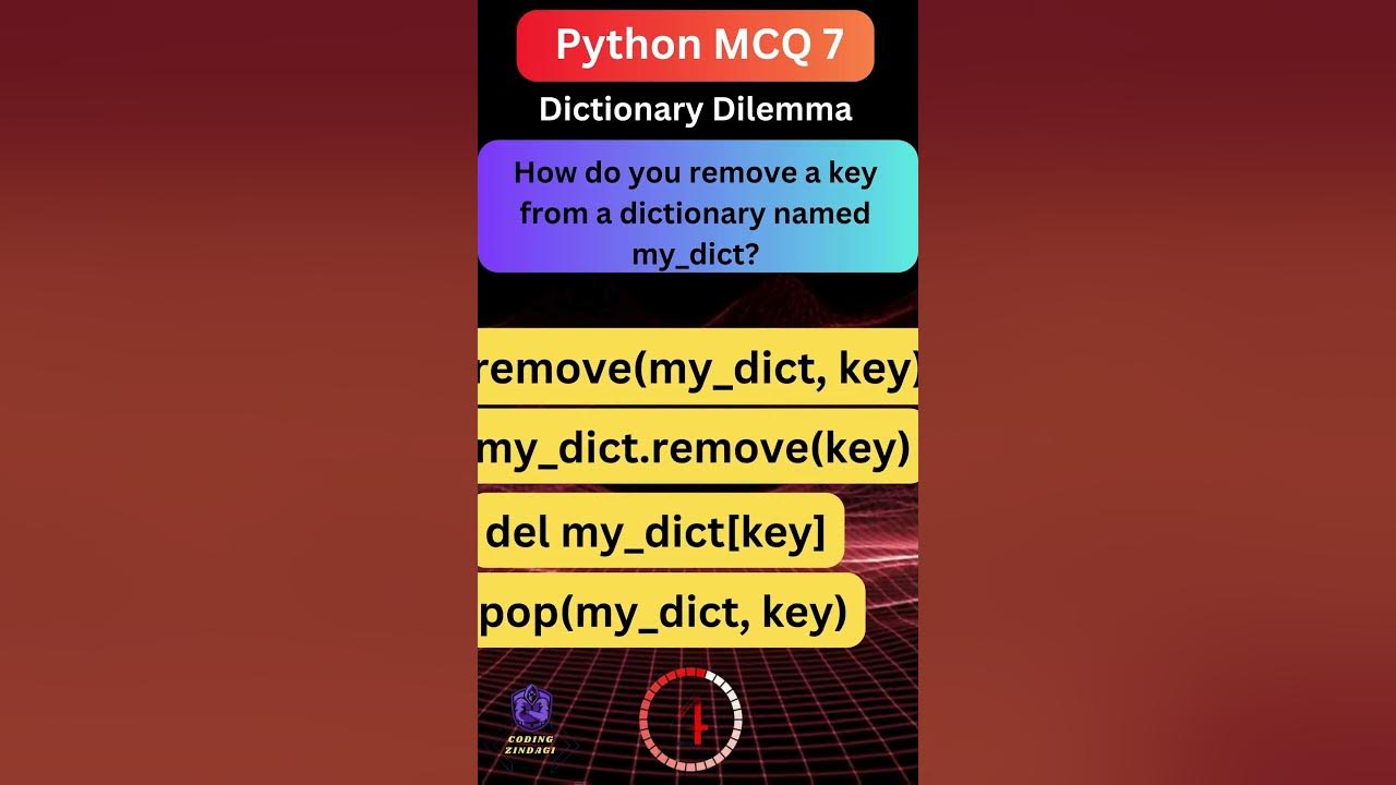 #7 #python #mcq #dictionary #pythondictionary #remove #element - YouTube