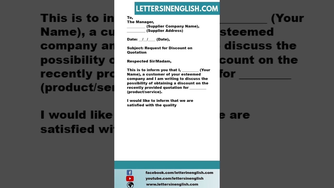 Request Letter to Supplier for Discount on Quotation