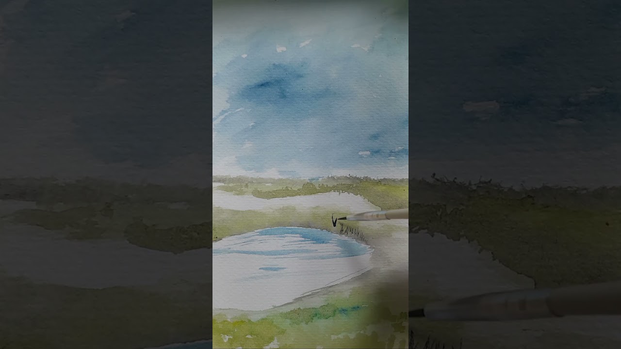 easy painting landscape #painting #drawing #watercolor #easypainting #landscape #shorts #nature