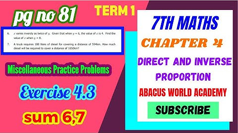 7th Maths  chapter 4 Direct and Inverse proportion Exercise 4.3 sum 6,7 pgno 81#Newsamacheersyllabus