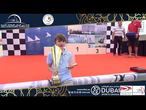 Charles Reeves winner of the Dubai Junior Regatta for Optimist Boy in. Heat 4 and the Overall