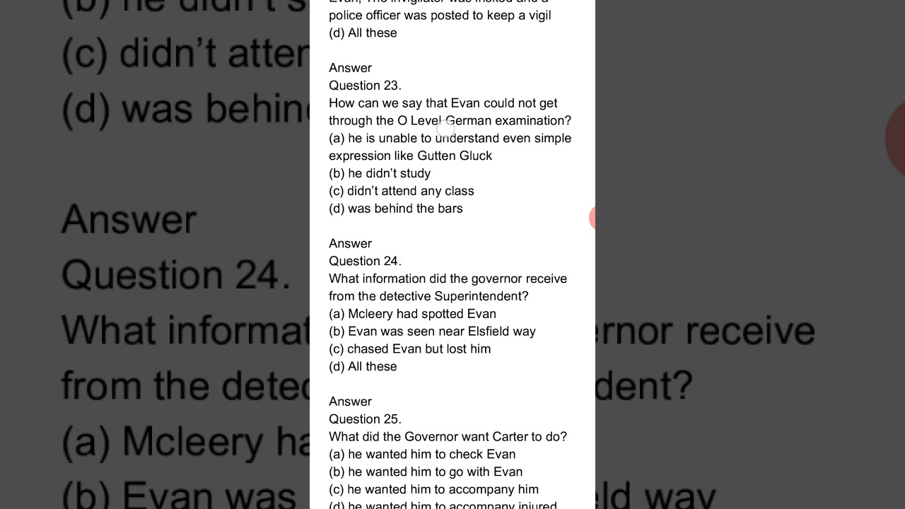 12th(MCQ) Ch.7  Evans tries an O'level