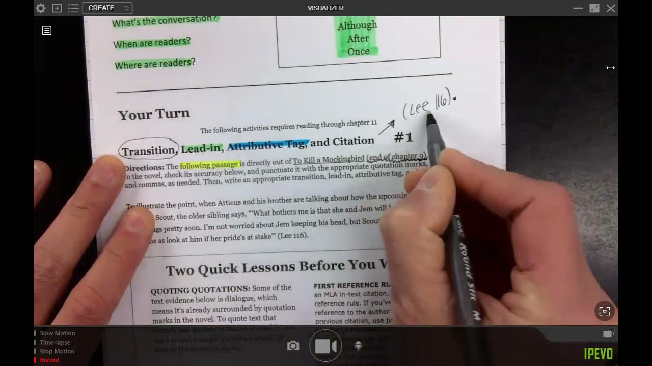 Transition, LeadIn, Attributive Tag, Citation Example 1 TKAM YouTube