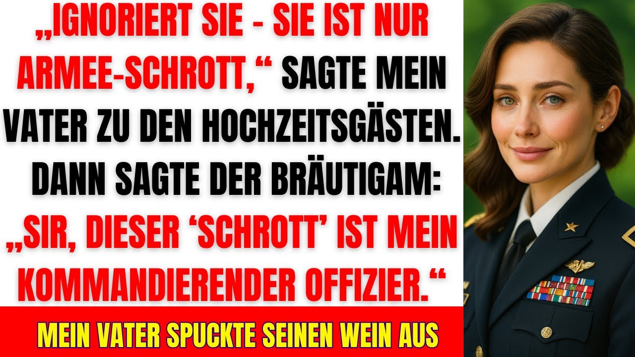 Mein Vater verspottete mich auf meiner Hochzeit – bis der Bräutigam salutierte…