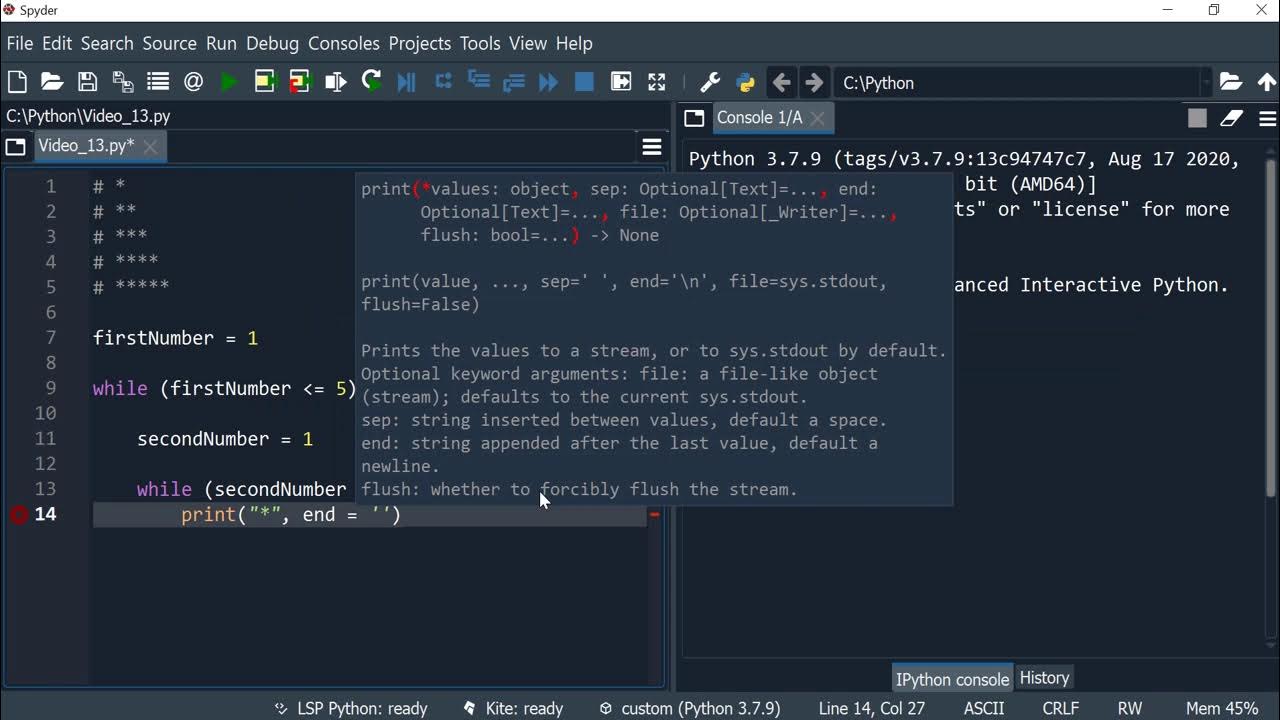 Python 13: Print the shape of a right-angled triangle using asterisks ...