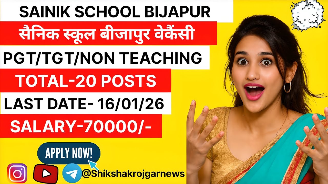 Sainik School Bijapur Recruitment 2026 | PGT,TGT & Non Teaching jobs | Salary-70000/-