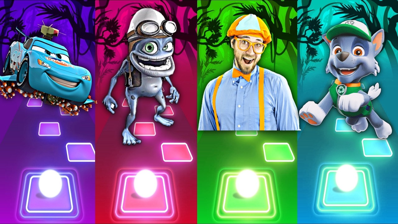 McQueen 🆚 Crazy frog 🆚 Blippi 🆚 Paw Patrol Marshall in Tiles Hop EDM Rush Game play🎶