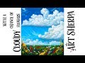 Fluffy clouds and wild flowers landscape how to paint acrylic  theartsherpa