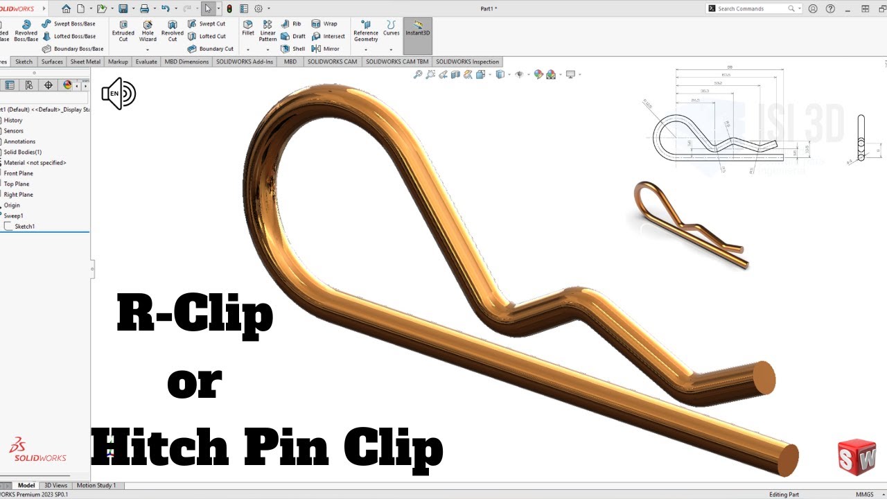 R-образный зажим! Зажим для штифта фаркопа. Учебное пособие по SolidWorks 2025! Упражнение 166