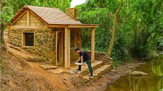 : 30 Days Solo Bushcraft, Building a Cozy House by the Stream, Catching and Cooking