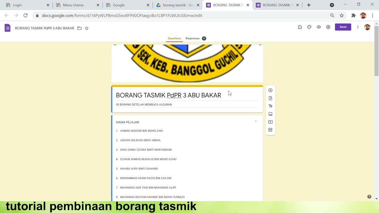 GOOGLE FORM (CARA BUAT BORANG TASMIK) 