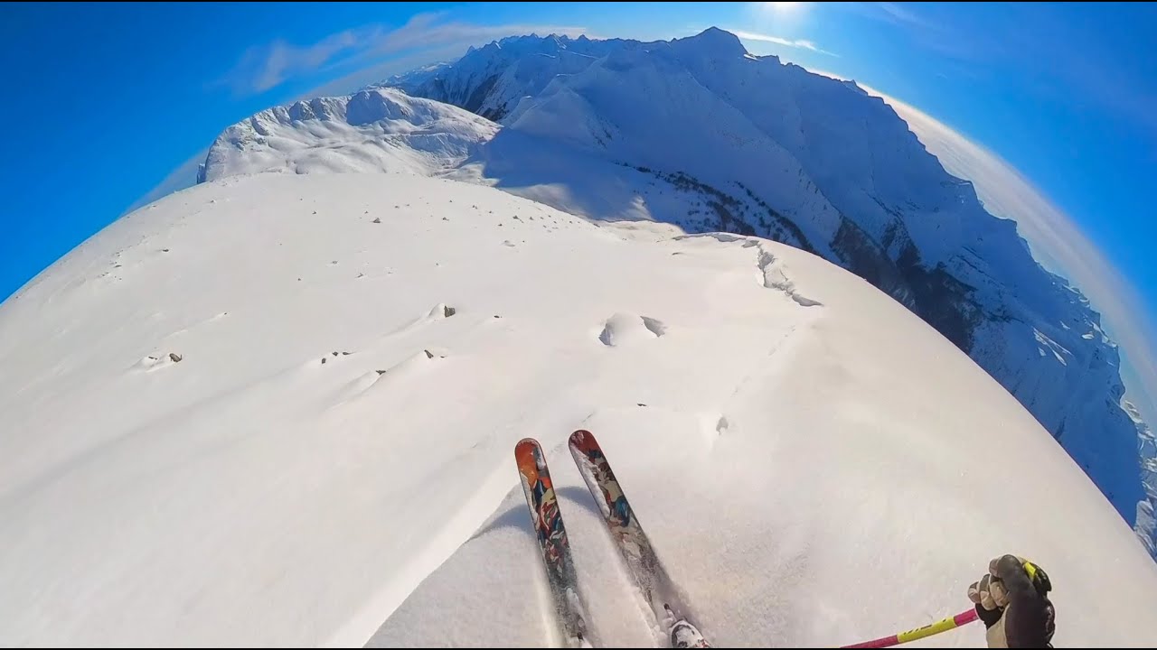 POV of Skiing The Selkirk Mountains of British Columbia, Canada, In The Sunshine