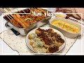 SUB) vlogฅ : ♨️뜨끈한 매운철판돈까스와 매운어묵🍢 만들어 먹는 집순이의 연휴 일상 브이로그🦦 | 칼만둣국,열무비빔국수,토핑유부초밥,콘치즈,야식이야치킨