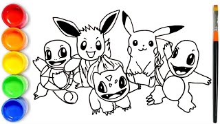 How to draw Pokemon Characters | Pokemon | Pikachu, Squirtle, Bulbasaur, Charmander, Eevee