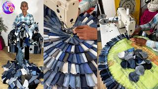 Dada Turned Old Jeans into Designer round Doormat!
