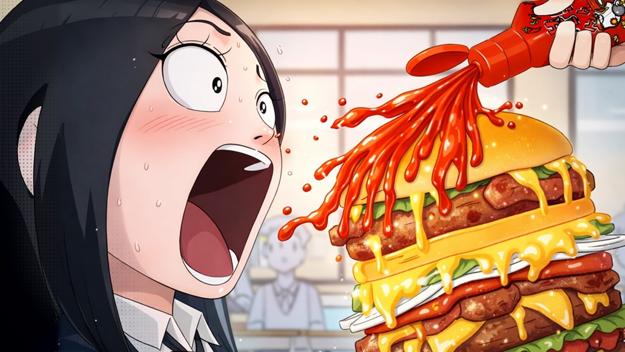 학교에서 초대왕 햄버거 먹방