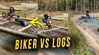 Biker Went Over the Bars Trying to Jump the Logs
