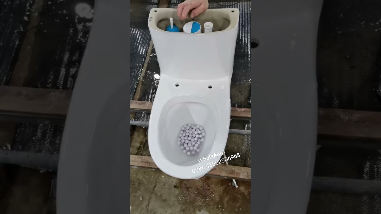 one piece toilet flushing test with spheres