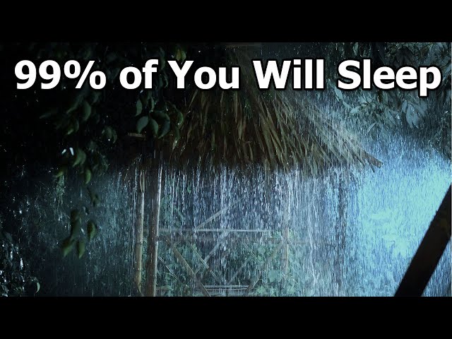 Enchanting You to Sleep with Nature Heavy Rain Sounds and Gentle Thunder in a Palm Tent at Midnight class=