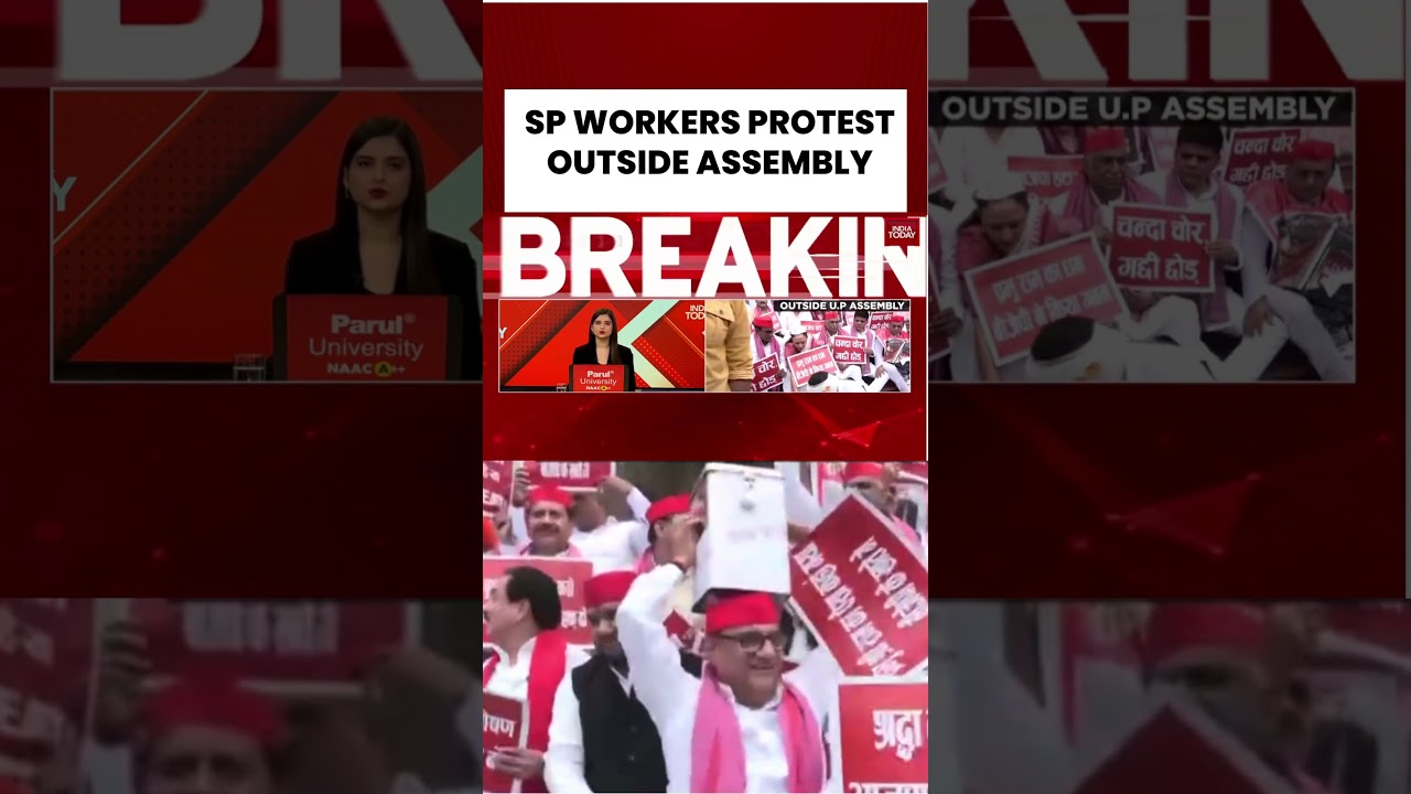 Samajwadi Party workers staged a protest outside Assembly